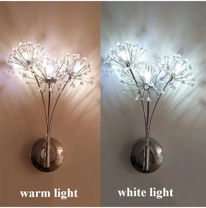 Afralia™ Dandelion Crystal Flower Wall Lamp for Bathroom, Bedroom, Living Room.