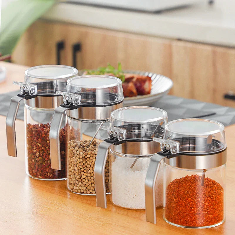 Afralia™ Glass Seasoning Pot with PP Lid Kitchen Supplies