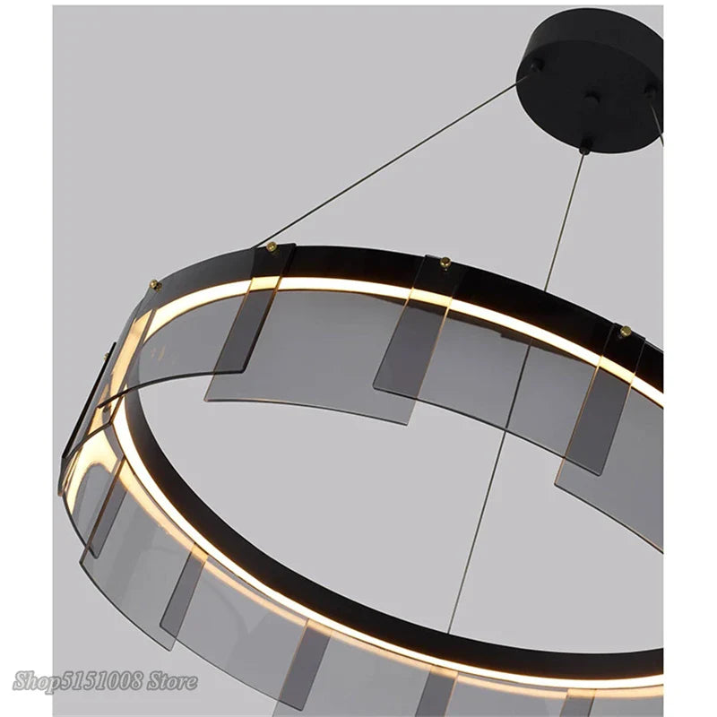 Afralia™ LED Glass Ring Pendant Lights: Modern Iron Art Hanging Lamps for Home Décor