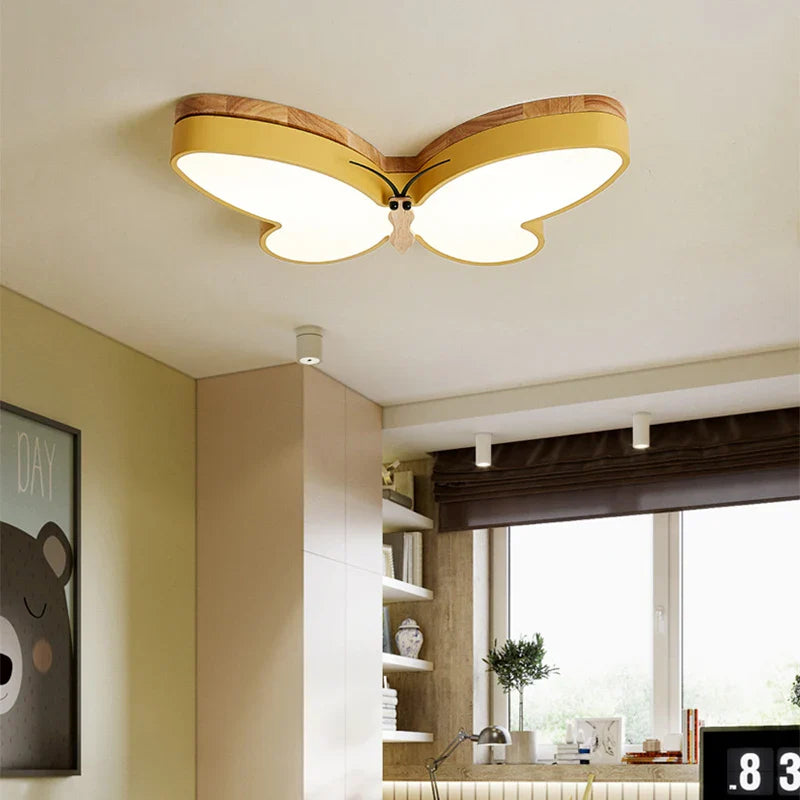 Afralia™ LED Butterfly Chandelier Modern Wood Ceiling Light for Kids Room