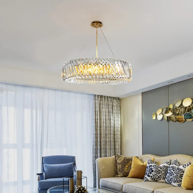 Afralia™ Oval LED Glass Chandelier Lighting in Gold & Silver Stainless Steel