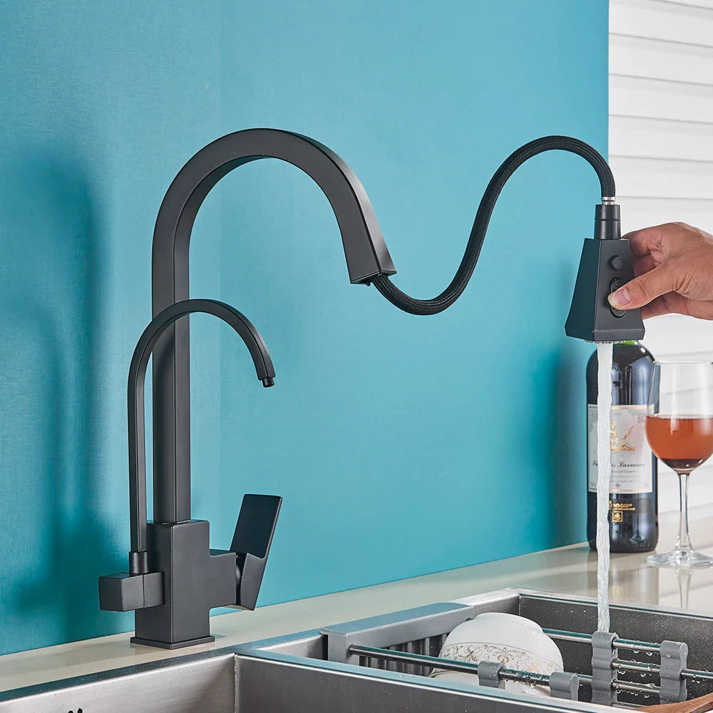Afralia™ Dual Handle Waterfilter Kitchen Faucet Deck Mounted 360° Rotation Mixer Tap