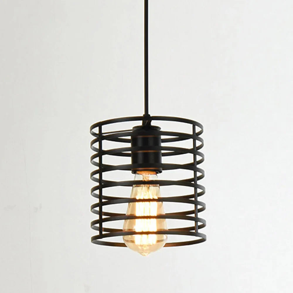 Afralia™ Retro Iron Cage Pendant Light, Multi-Layer Round Vintage Hanging Lamp