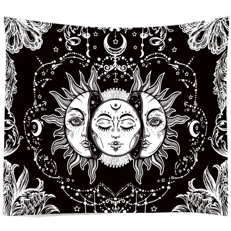 Afralia™ Mandala Sun Moon Tapestry Wall Hanging Hippie Decor Rug 95x73cm