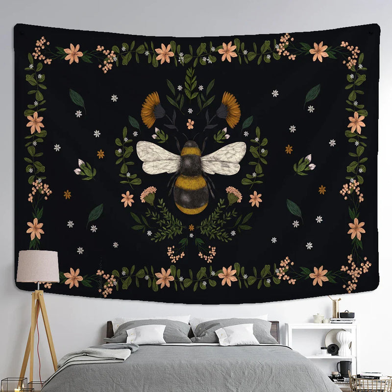 Afralia™ Plants Honeybee Wall Hanging Tapestry, Bohemian Beach Mat, Yoga Mat, Bedroom Art Decor