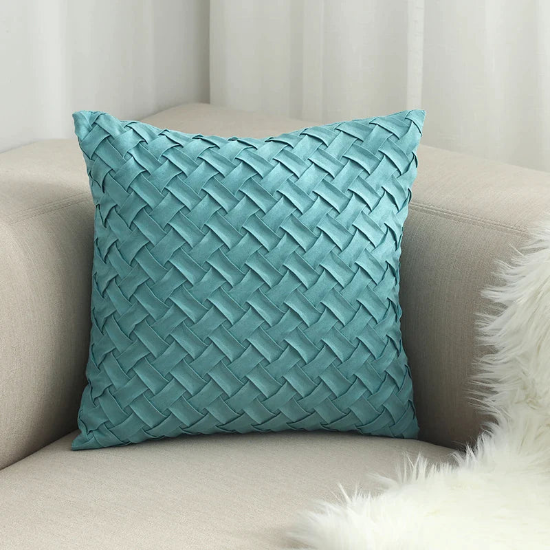 Afralia™ Soft Faux Suede Navy Pillow Cover with Woven Green Pattern