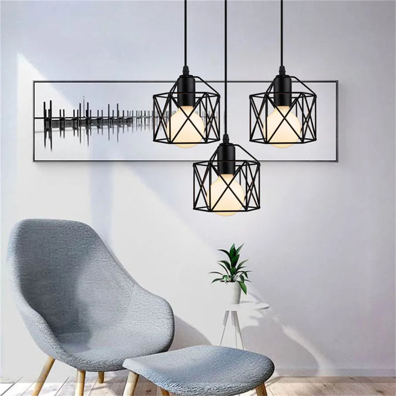 Afralia™ Iron Frame Retro Led Pendant Light for Kitchen Dining Living Room