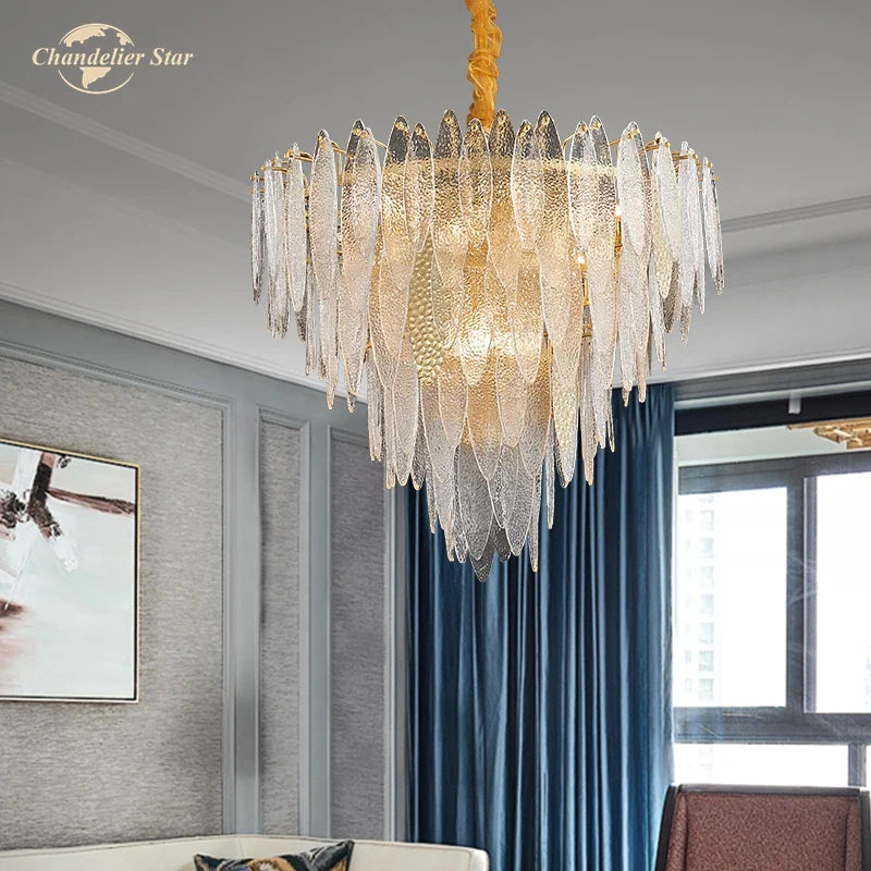 Afralia™ LED Glass Metal Leaf Chandelier: Luxury Postmodern Lighting for Home Decor, Bedroom, Living Room