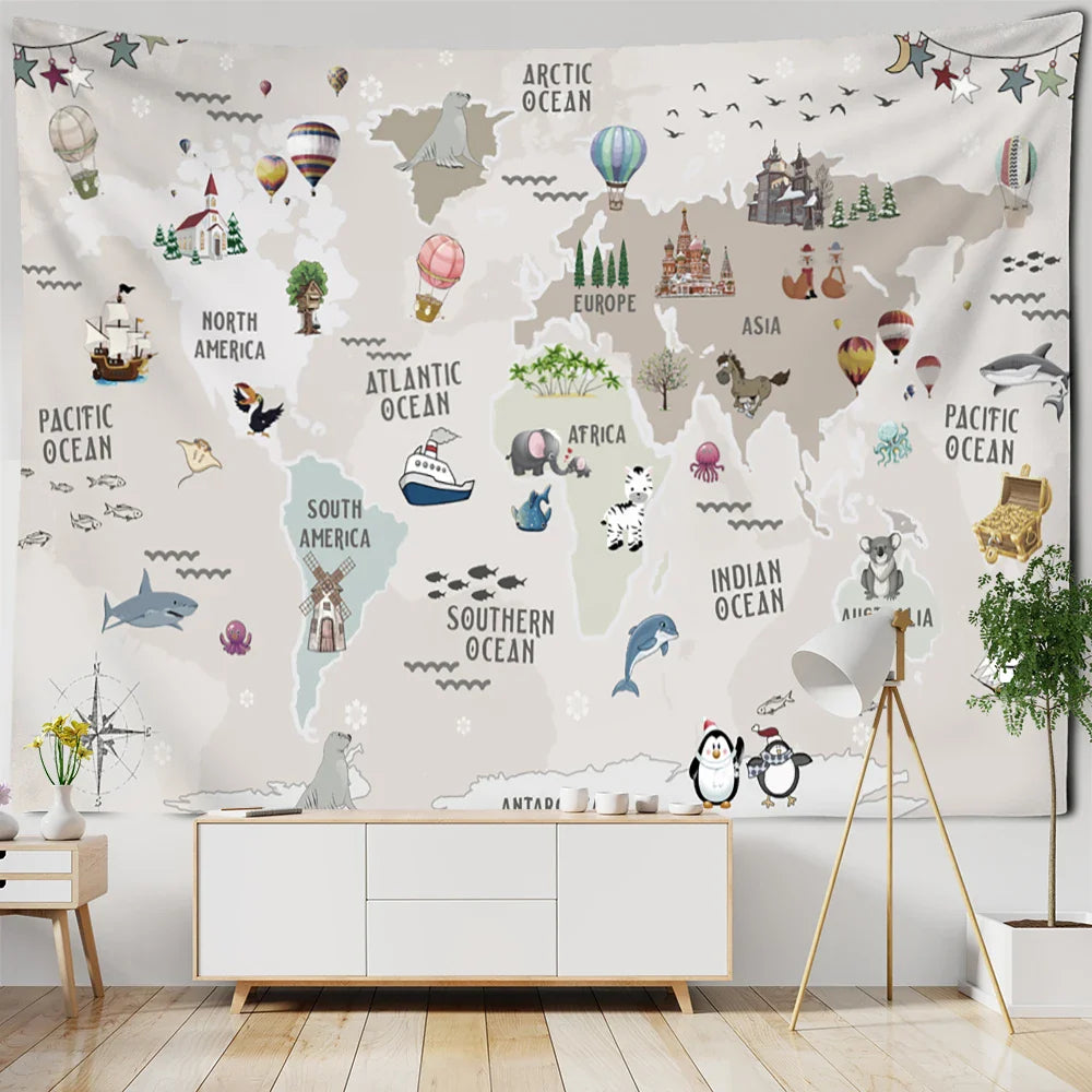 Afralia™ Retro Cartoon Map Psychedelic Wall Hanging for Children's Room Decor