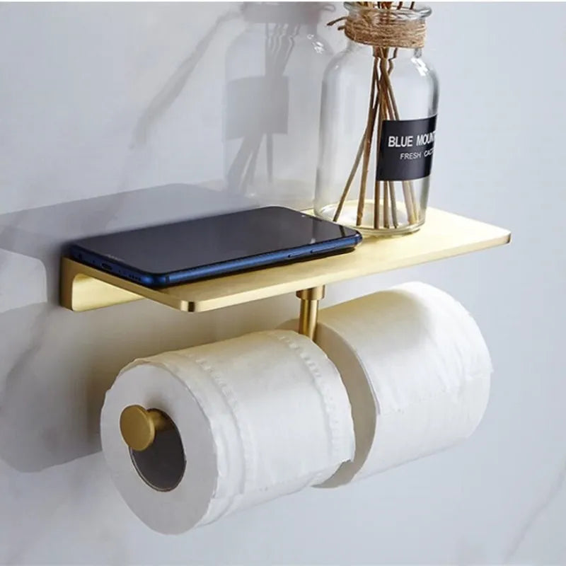 Afralia™ Total Brass Wall Mounted Bathroom Shelf in Brushed Gold Finish