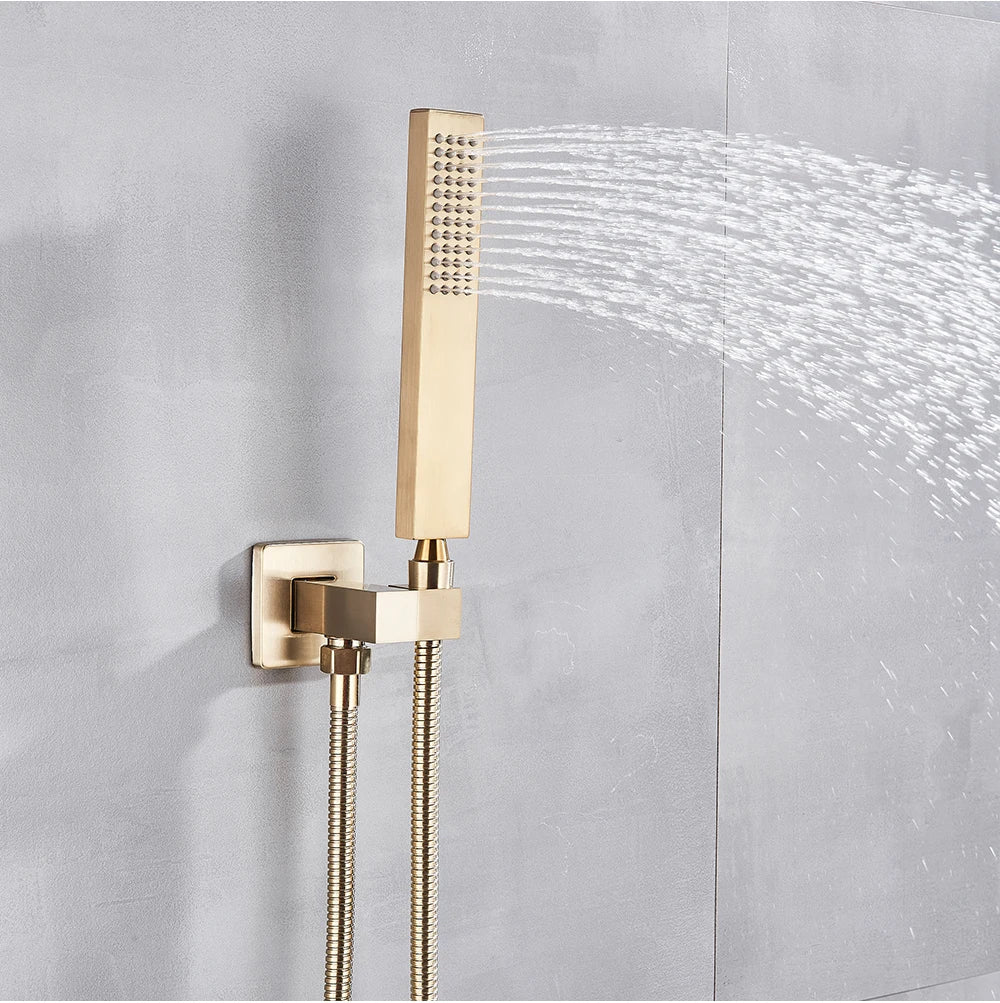 Afralia™ Brushed Gold Ultra-Thin Rainfall Shower Faucet with Wall Mount 8’‘-16’‘ Head