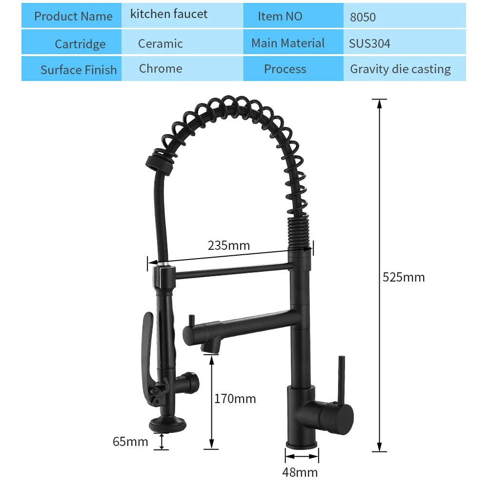 Afralia™ Matte Black Kitchen Faucet with Dual Pull Down Spout, Solid Brass Single Handle Sink Mixer