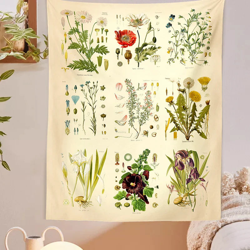 Afralia™ Wildflower Garden Tapestry Wall Hanging: Vintage Floral Art Tapestries for Colorful Home Decor