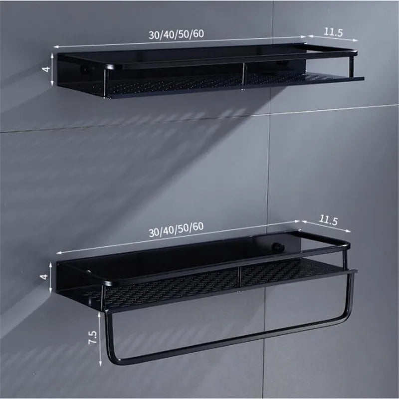 Afralia™ Wall-Mounted Black Aluminum Shampoo Shelf - Square Storage Rack