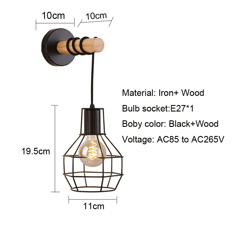 Nordic Wood Wall Lamp Sconce E27 Vintage Retro Industrial Decor Afralia™