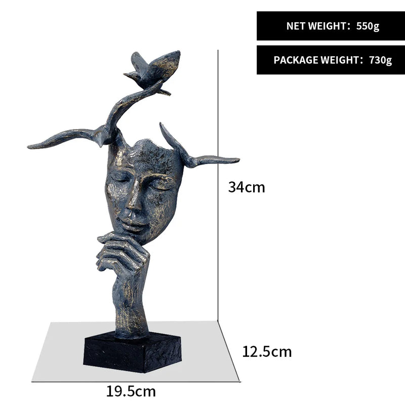 Afralia™ Resin Bird Head Sculpture Vintage Statue for Home Office Decor