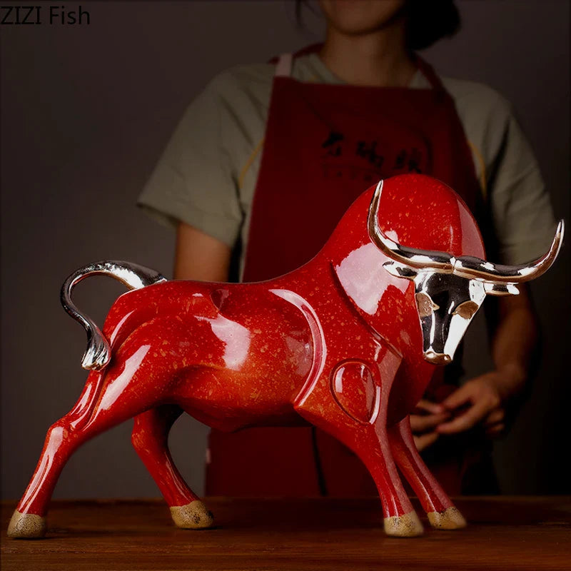 Afralia™ Bull Sculpture Resin Animal Statue Home Decor Craft Figurine