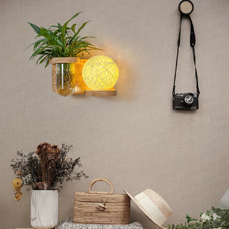 Afralia™ Nordic Green Wood Wall Lamp Glass Sconce for Living Room - Art Decor Lighting