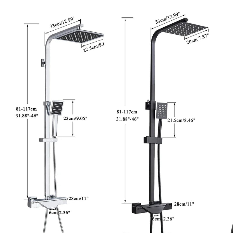 Afralia™ Thermostatic Shower Set with 8" Rainfall Head in Black