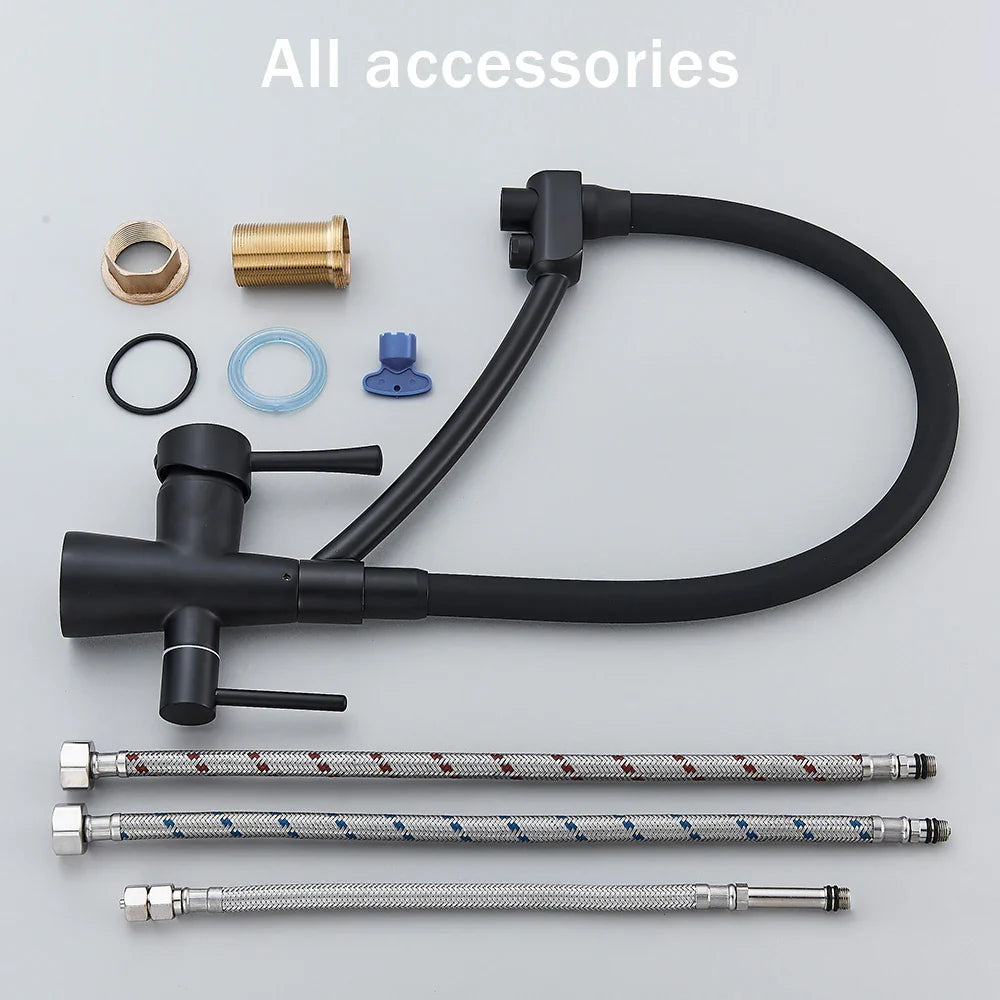 Afralia™ Black 2-in-1 Pull Down Kitchen Faucet with Filtered Water