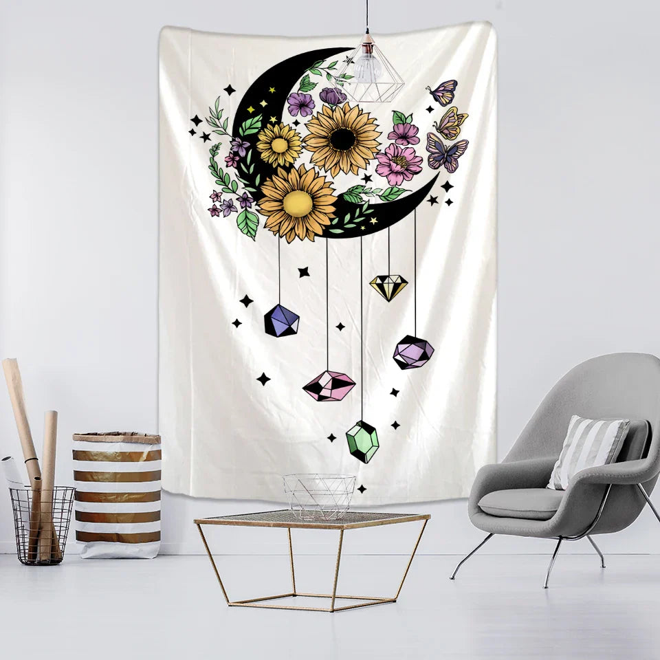 Afralia™ Moon Flower Tarot Tapestry Wall Hanging Bohemian Hippie Home Decor