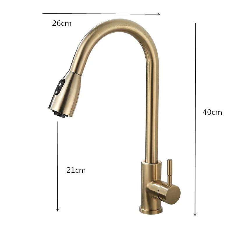 Afralia™ Brushed Gold Kitchen Faucet Single Handle Pull Out Swivel Mixer Tap