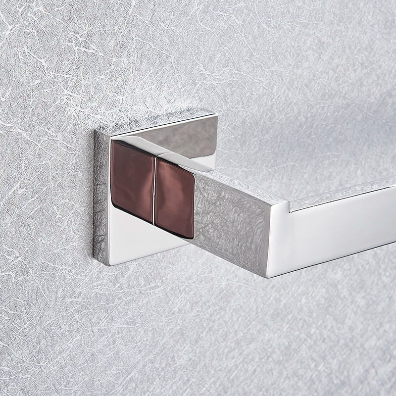 Afralia™ Chrome Bathroom Hardware Set: Robe Hook, Towel Rail, Bar Shelf, Toothbrush Holder, Accessories