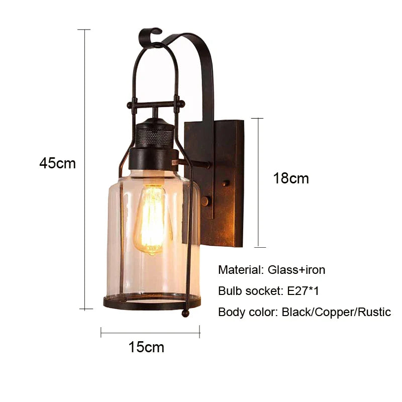 Afralia™ Loft Iron Outdoor Wall Lamp Sconce for Garden, Bedroom, Restaurant, Cafe