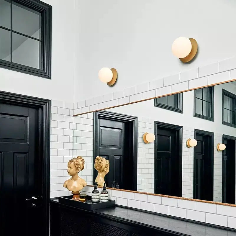 Afralia™ Nordic Glass Round Wall Lamp LED for Bedroom Aisle Stairs Entrance