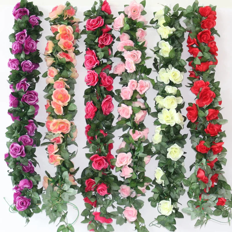 Afralia™ Silk Roses Rattan Vine with Leaves, Wedding Home Garden Hanging Decoration