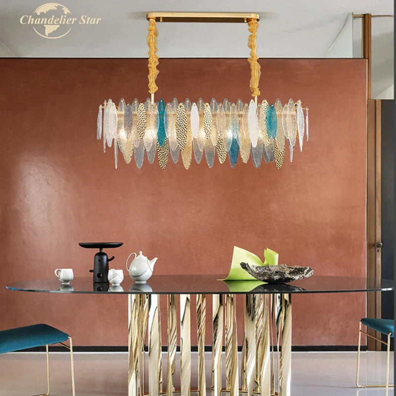 Afralia™ LED Glass Metal Leaf Chandelier: Luxury Postmodern Lighting for Home Decor, Bedroom, Living Room