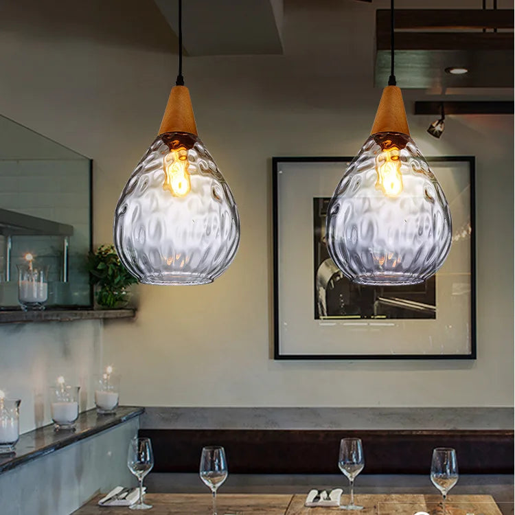 Afralia™ Glass Wooden Pendant Lamp: Modern Creative Hanging Lighting for Living Room, Restaurant, Bar.