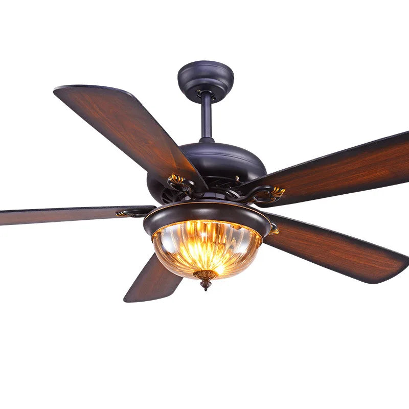 Afralia™ 52-inch Tiffany Ceiling Fan Light with Remote Control and Wood Leaf Design