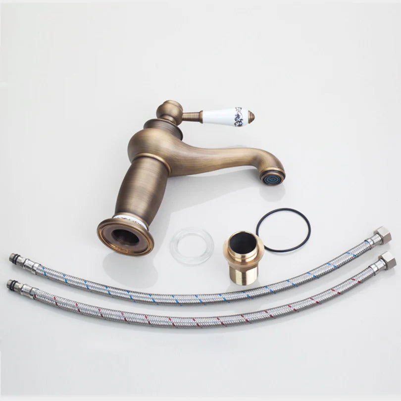 Afralia™ Antique Brass Bathroom Basin Faucet Deck Mounted Retro Mixer Vanity Taps