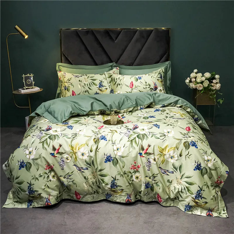 Afralia™ 1400TC Egyptian Cotton Bird Floral Bedding Set - Luxury 4Pcs