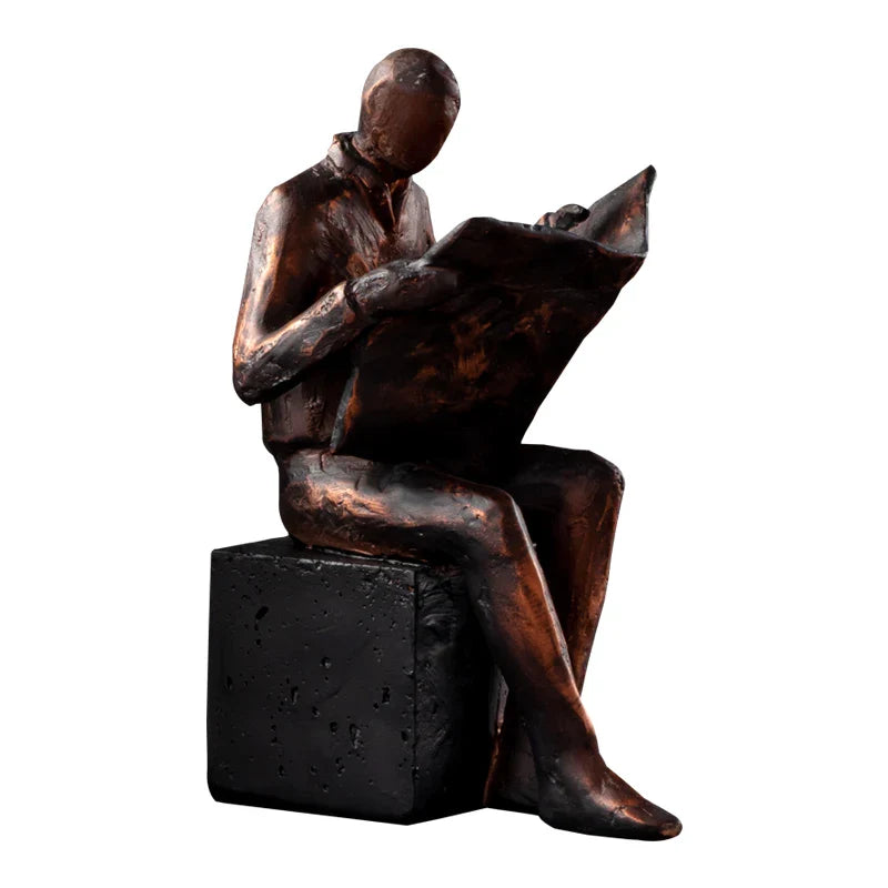 Afralia™ Abstract Figure Sculpture Bookend Resin Statue Desk Decoration Bookshelf Statuette