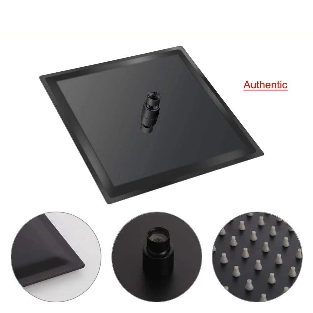 Afralia™ Matte Black Square Rainfall Shower Head Wall Mount - Multiple Sizes Available