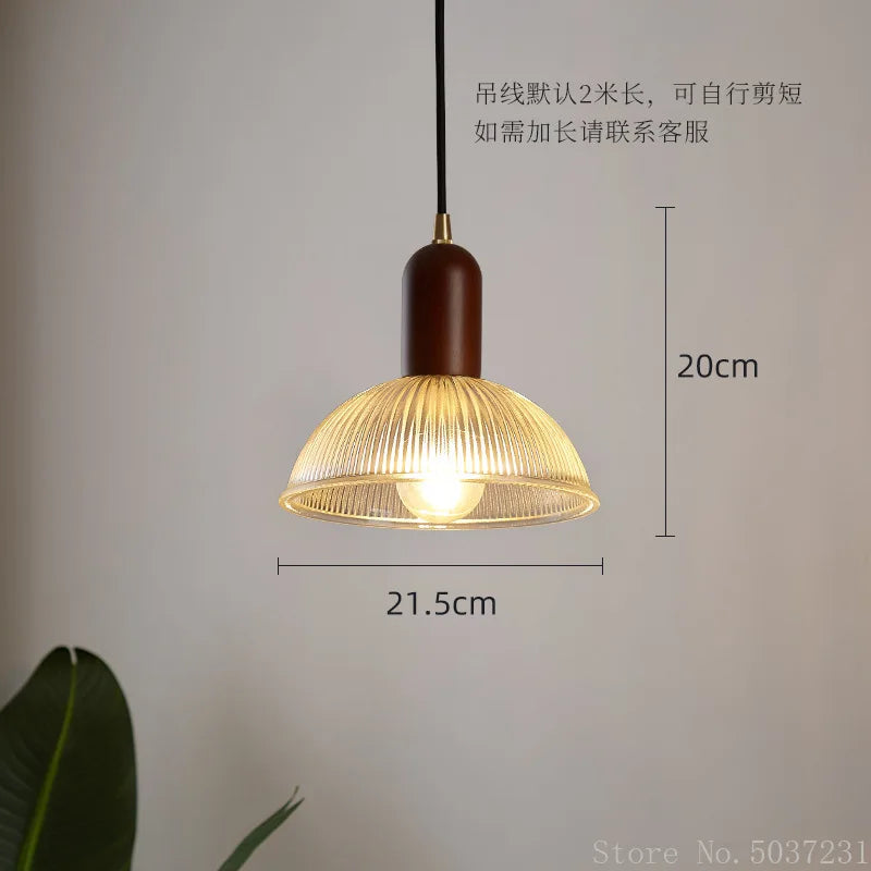 Afralia™ Retro Glass Pendant Light | Creative Wood Hanging Lamp for Home Decor