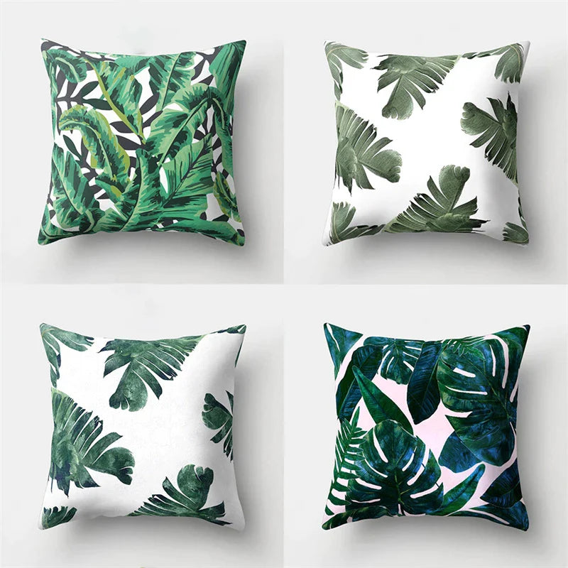 Afralia™ Nordic Green Leaves Cactus Cushion Cover 45x45cm for Home Decor & Sofa