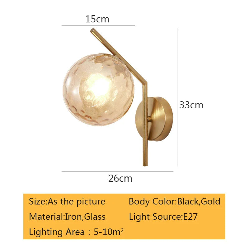 Afralia™ Nordic Glass Ball Wall Lamp Modern LED Lighting Gold Black Decor