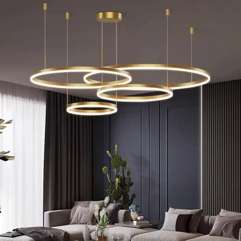 Afralia™ Modern LED Chandelier Brushed Rings Ceiling Mounted Lighting in Black & Coffee