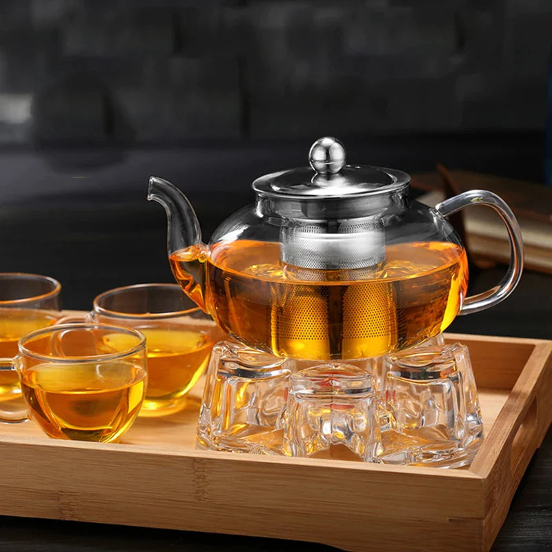 Afralia™ Glass Teapot Set with Stainless Steel Strainer - Heat Resistant Pot for Tea and Coffee