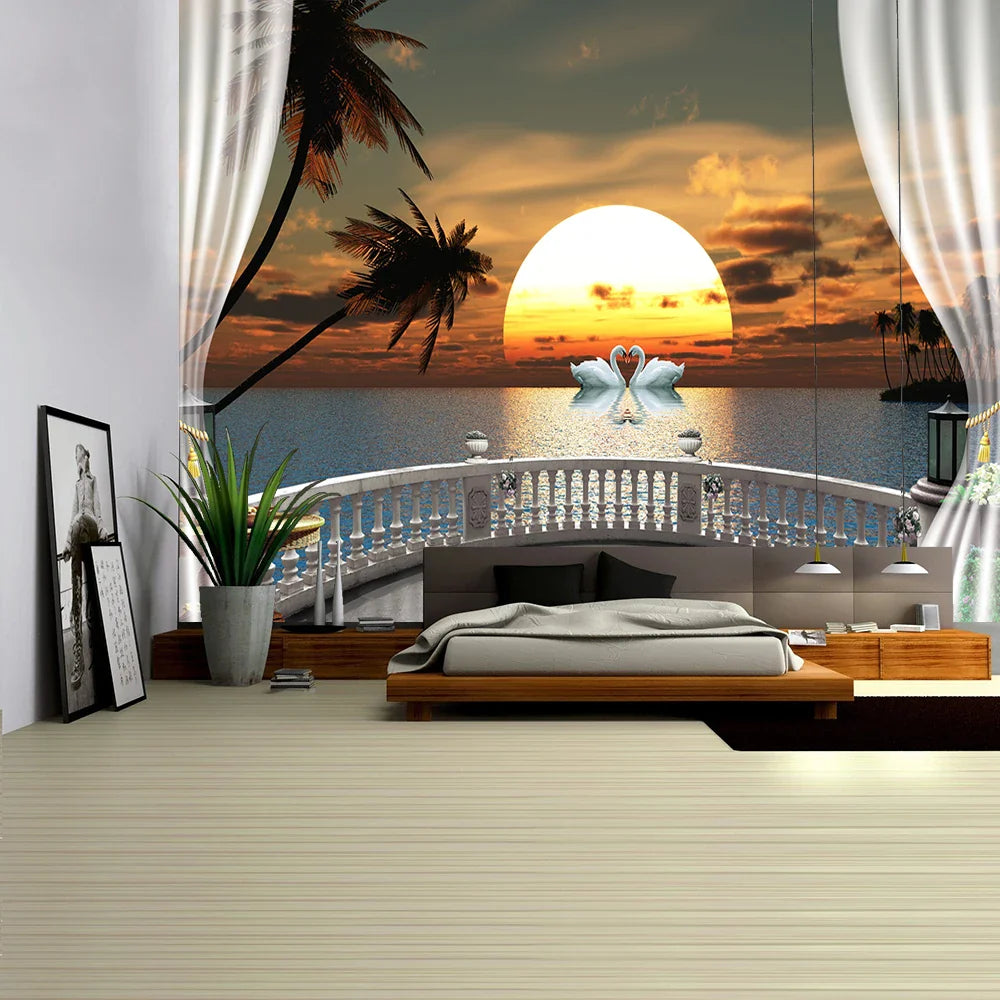 Afralia™ Sunset Sea View Wall Tapestry - Bohemian Mandala Wall Decor