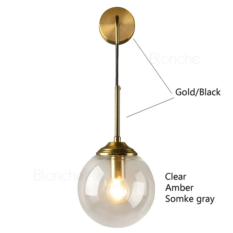 Afralia™ Glass Ball Wall Light: Gold Sconces for Bedroom & Living Room