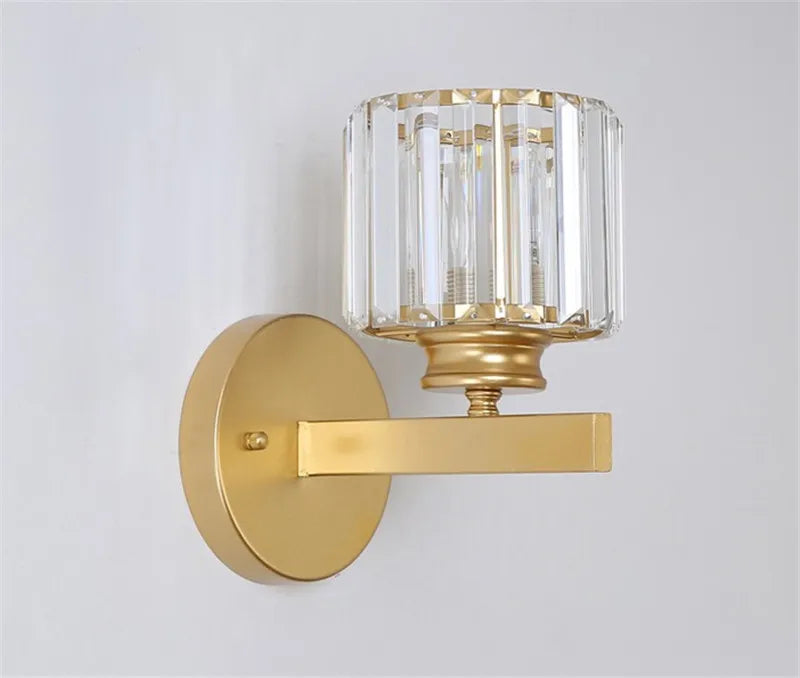 Afralia™ Crystal Sconce Light Gold Black Metal Glass Lampshade Wall Fixture