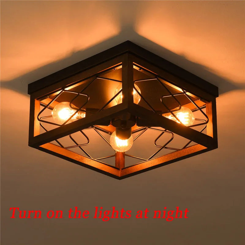 Afralia™ Wood Art Industrial Style 4-Head Ceiling Lamp for Living Room and Bedroom