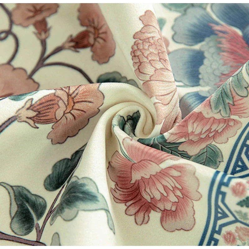 Afralia™ Oriental Floral Bird Print Gray Blue Lumbar Pillow Case for Sofa Bed Couch