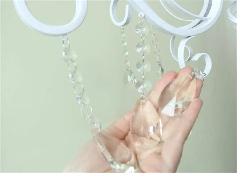 Afralia™ Vintage Wrought Iron Crystal Chandelier White Ceiling Lamp with E14 Candle Lights