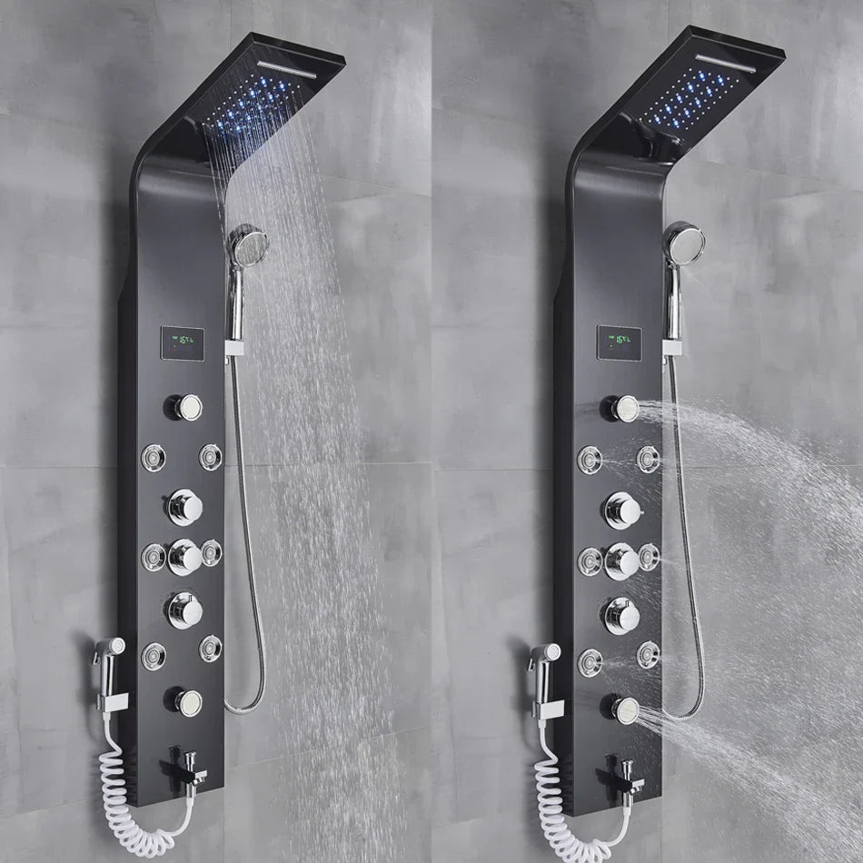 Afralia™ LED Rainfall Shower Panel System Black/Brushed Finish