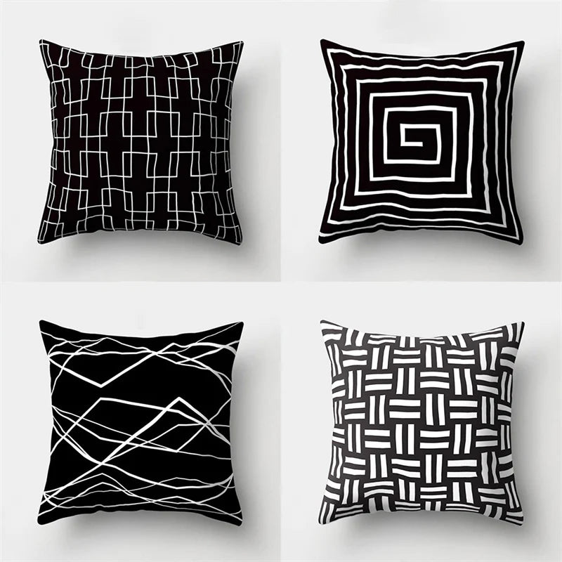 Afralia™ Geometric Star Print Pillow Cover for Home Decor - Black & White Square Texture